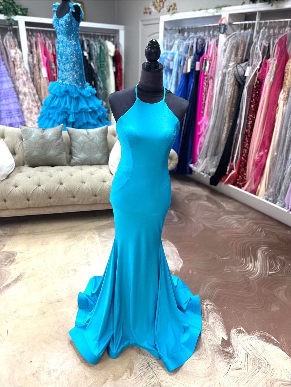 Sleek Teal Halter Mermaid Prom Dress
